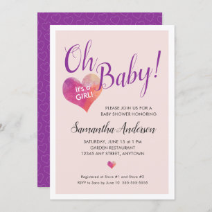 Oh Baby! It's A Girl Pink Heart Baby Shower Invitation