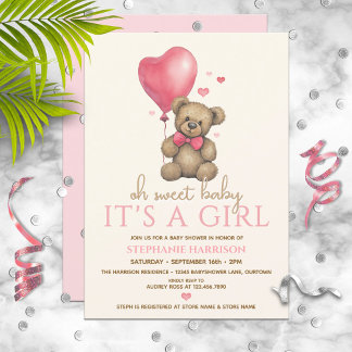 Oh Baby It's a Girl Teddy Bear Baby Shower Invitation