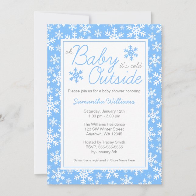 Oh Baby It's Cold Outside Blue Baby Shower Invitation (Front)