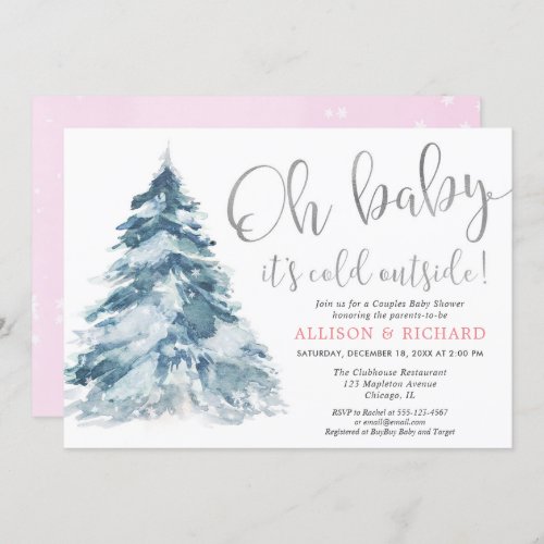 Oh Baby its cold outside Couples girl silver pink Invitation