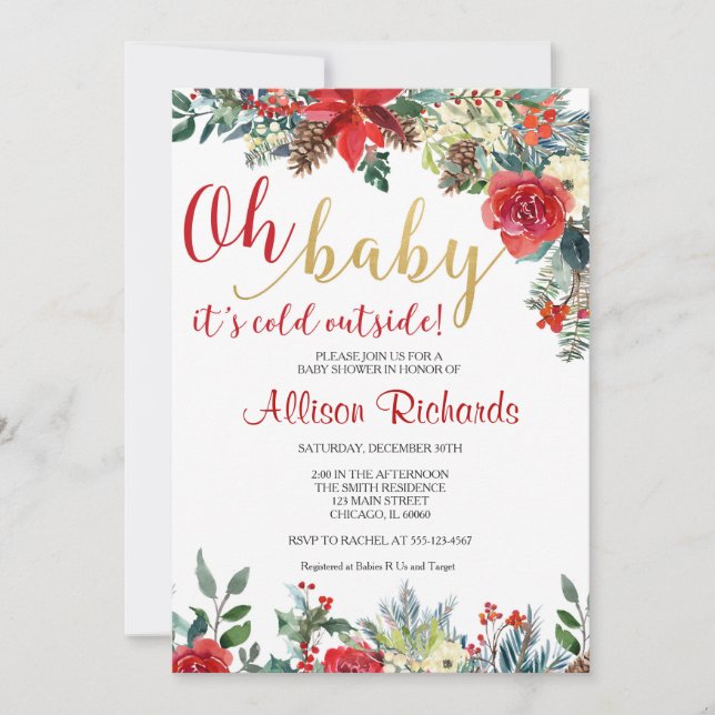 Oh baby it's cold outside holiday gender neutral invitation (Front)