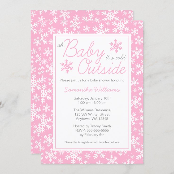 Oh Baby It's Cold Outside Pink Baby Shower Invitation | Zazzle