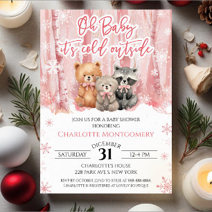 Oh Baby its cold outside Pink Baby Shower Invitation