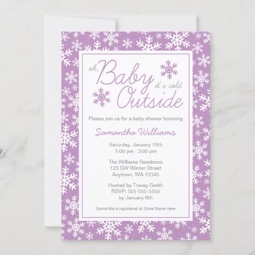 Oh Baby Its Cold Outside Purple Baby Shower Invitation