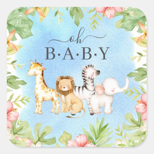 Oh Baby Jungle Baby Shower 7 Plate Square Sticker