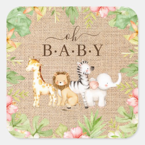 Oh Baby Jungle Baby Shower 7 Plate Square Sticker