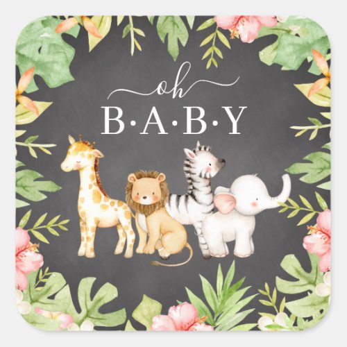 Oh Baby Jungle Baby Shower 7 Plate Square Sticker