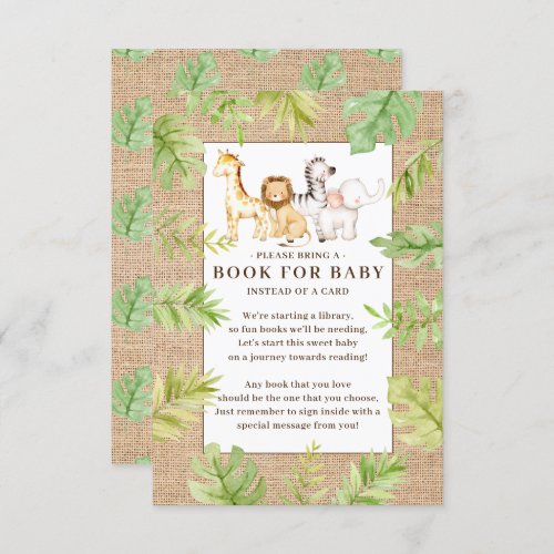Oh Baby Jungle Baby Shower Book for Baby  Enclosur Enclosure Card