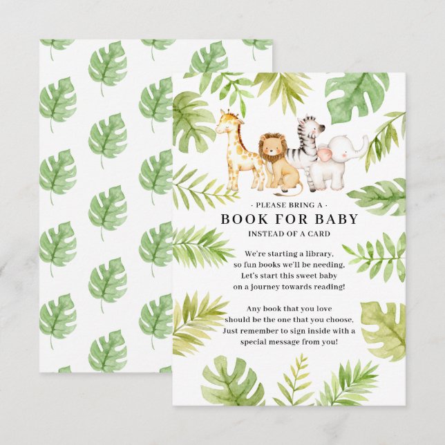 Oh Baby Jungle Baby Shower Book for Baby  Enclosur Enclosure Card (Front/Back)
