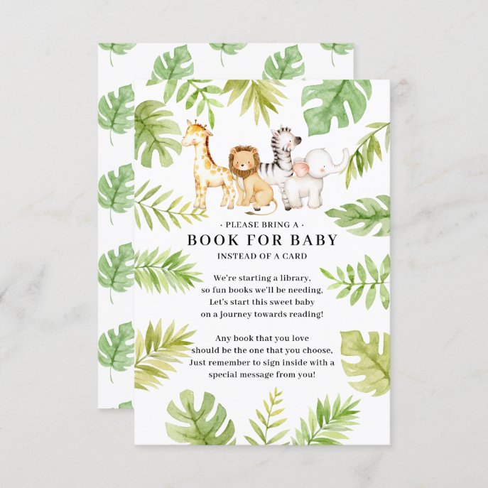 Oh Baby Jungle Baby Shower Book for Baby Enclosur Enclosure Card