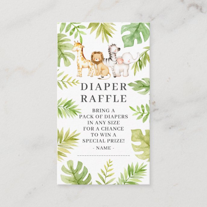 Oh Baby Jungle Baby Shower Diaper Raffle Enclosur Enclosure Card