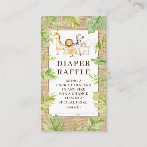 Oh Baby Jungle Baby Shower Diaper Raffle  Enclosur Enclosure Card