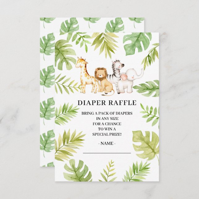 Oh Baby Jungle Baby Shower Diaper Raffle  Invitati Invitation (Front/Back)