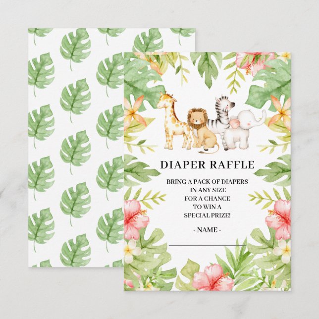 Oh Baby Jungle Baby Shower Diaper Raffle  Invitation (Front/Back)
