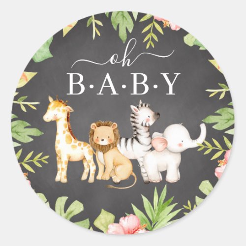 Oh Baby Jungle Baby Shower Favor  Classic Round St Classic Round Sticker