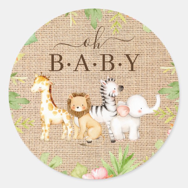 Oh Baby Jungle Baby Shower Favor  Classic Round St Sticker (Front)