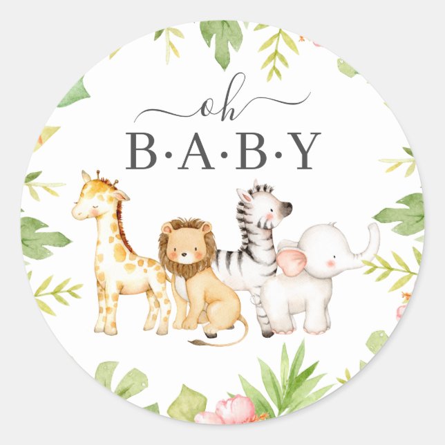 Oh Baby Jungle Baby Shower Favor  Classic Round St Sticker (Front)
