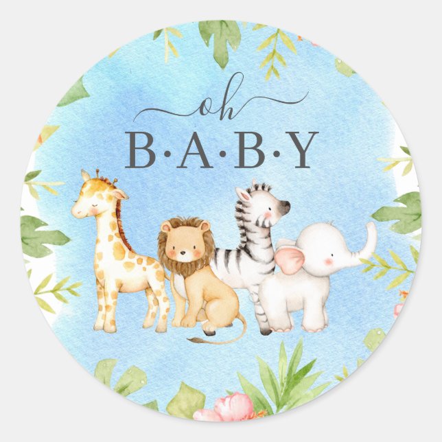 Oh Baby Jungle Baby Shower Favor  Classic Round Sticker (Front)