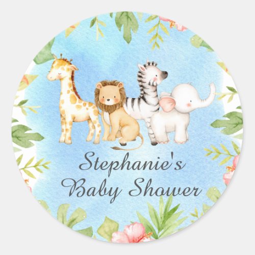 Oh Baby Jungle Baby Shower Favor  Classic Round Sticker