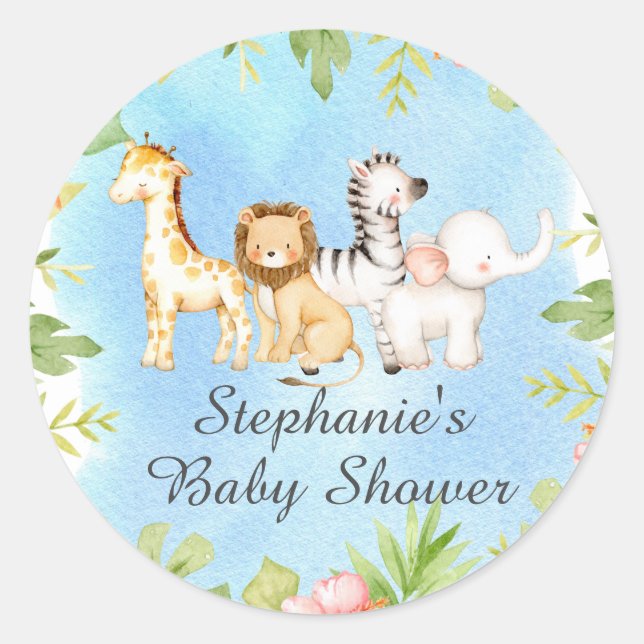 Oh Baby Jungle Baby Shower Favor  Classic Round Sticker (Front)