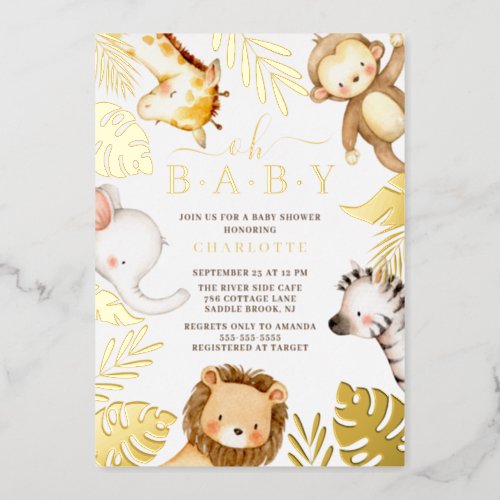 Oh Baby Jungle Baby Shower Foil Invitation