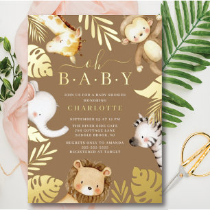 Oh Baby Jungle Baby Shower Foil Invitation