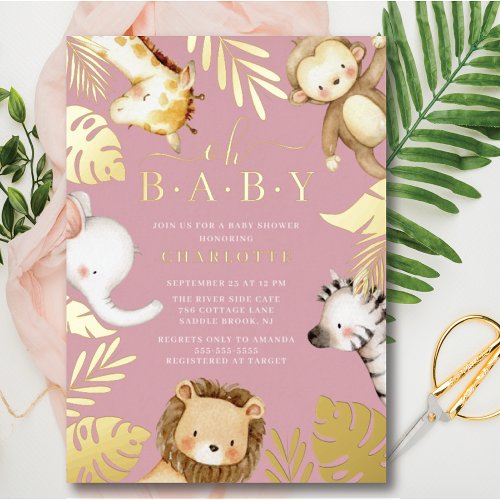 Oh Baby Jungle Baby Shower Foil Invitation