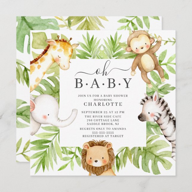 Oh Baby Jungle Baby Shower  Invitation (Front/Back)