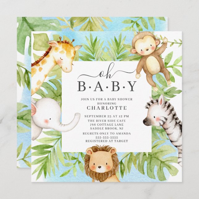 Oh Baby Jungle Baby Shower  Invitation (Front/Back)