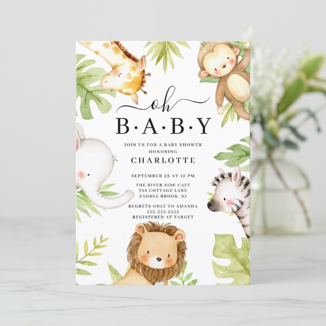 Oh Baby Jungle Baby Shower Invitation (Standing Front)