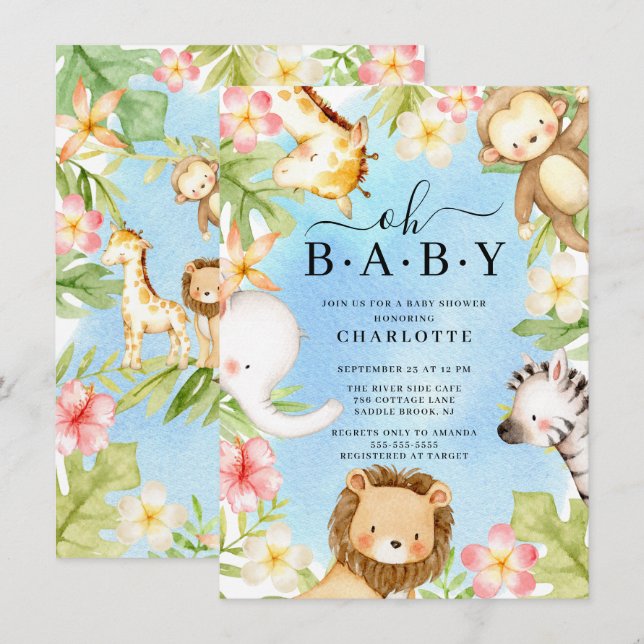 Oh Baby Jungle Baby Shower  Invitation (Front/Back)