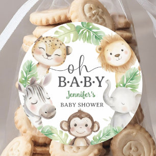 Oh Baby Jungle Baby Shower Safari Animals Classic Round Sticker