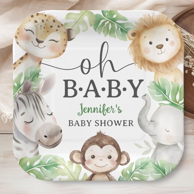 Oh Baby Jungle Baby Shower Safari Animals  Paper Plates (Creator Uploaded)