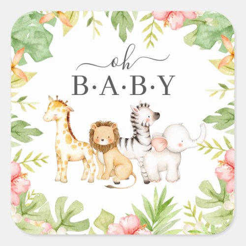 Oh Baby Jungle Baby Shower Square Sticker