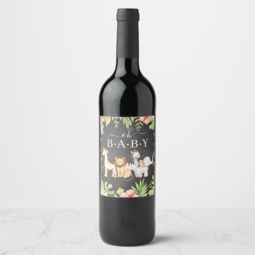 Oh Baby Jungle Baby Shower  Wine Label