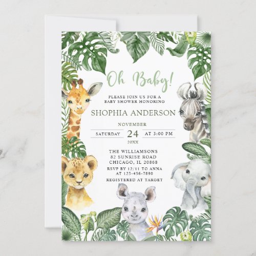 Oh Baby Jungle Safari Animals Baby Shower Invitation