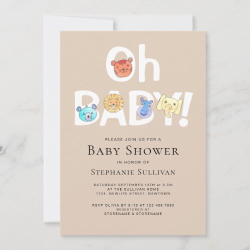 Oh Baby Jungle Safari Animals Baby Shower Invitation