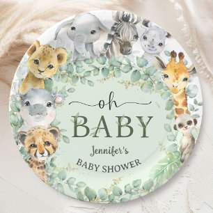 Oh Baby Jungle Safari Animals Baby Shower Paper Plates