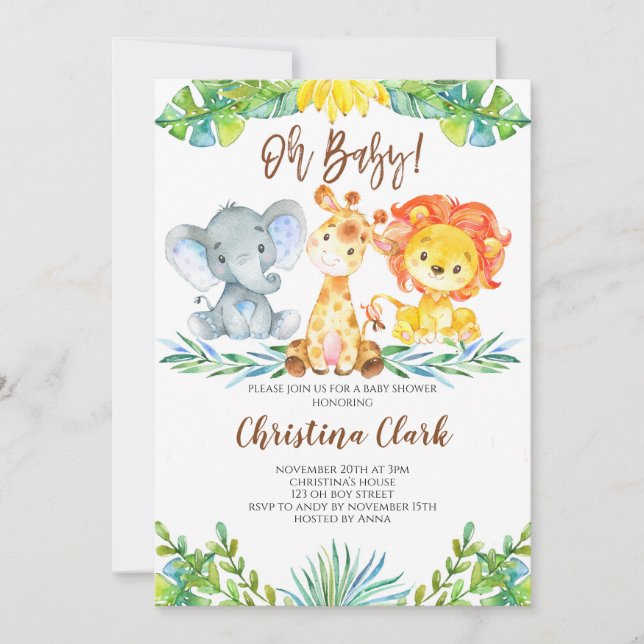 Oh Baby! Jungle Safari Cute Baby Shower Invitation (Front)