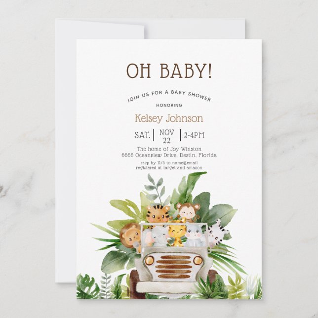 Oh Baby Jungle Safari Zoo Animals Baby Shower Invitation (Front)