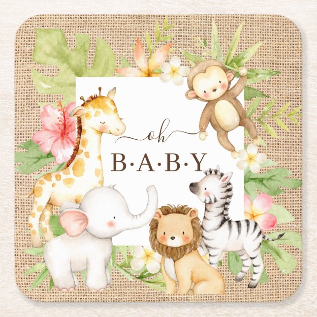 Oh Baby Jungle Square Paper Coaster (Front)