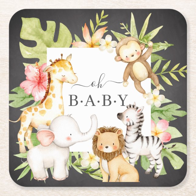 Oh Baby Jungle Square Paper Coaster (Front)