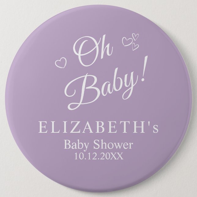 Oh Baby Lavender Baby Shower Button (Front)