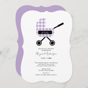 Oh Baby Lavender Gingham Pram Baby Shower Bracket Invitation