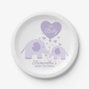 Oh Baby Lavender Lovely Elephant Baby Shower Paper Plates