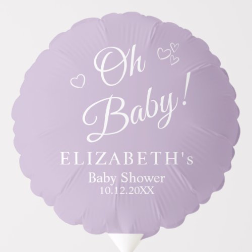 Oh Baby Lavender Modern Minimalist Baby Shower Balloon