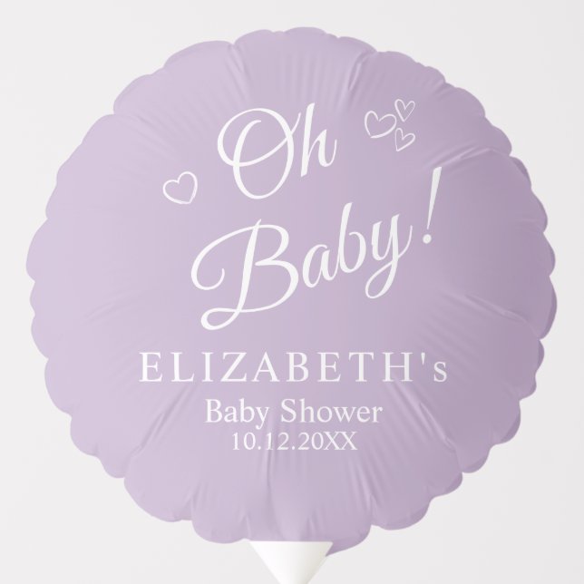 "Oh Baby" Lavender Modern Minimalist Baby Shower Balloon (Front)
