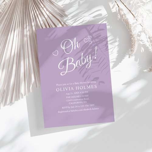 Oh Baby Lavender Modern Minimalist Baby Shower Invitation