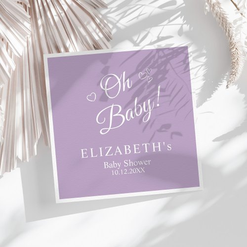 Oh Baby Lavender Modern Minimalist Baby Shower Napkins