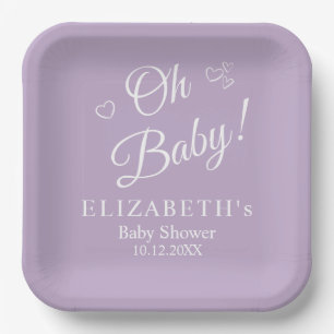 "Oh Baby" Lavender Modern Minimalist Baby Shower Paper Plates